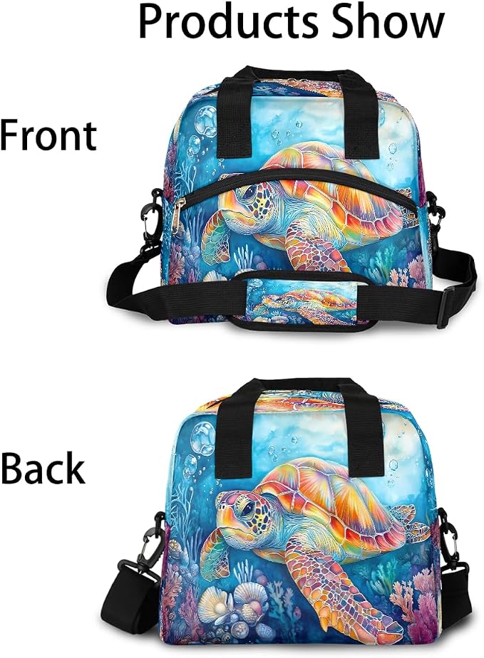 Pardick Colorful Sea Turtle Insulated Lunch Bag for Women Leakproof Lunch Box Large Cooler Thermal Tote Bag with Shoulder Strap Meal Prep Bags for Work School Office Picnic Teen Girls Adult