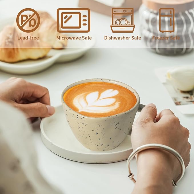 Coffee Mugs Set of 4, 13.5 oz Multicolour Ceramic Coffee Cups, Latte Mug with Large Handle for Coffee, Tea, Cocoa, Milk, Used for Microwave Ovens and Dishwashers (white,orange,yellow,green)