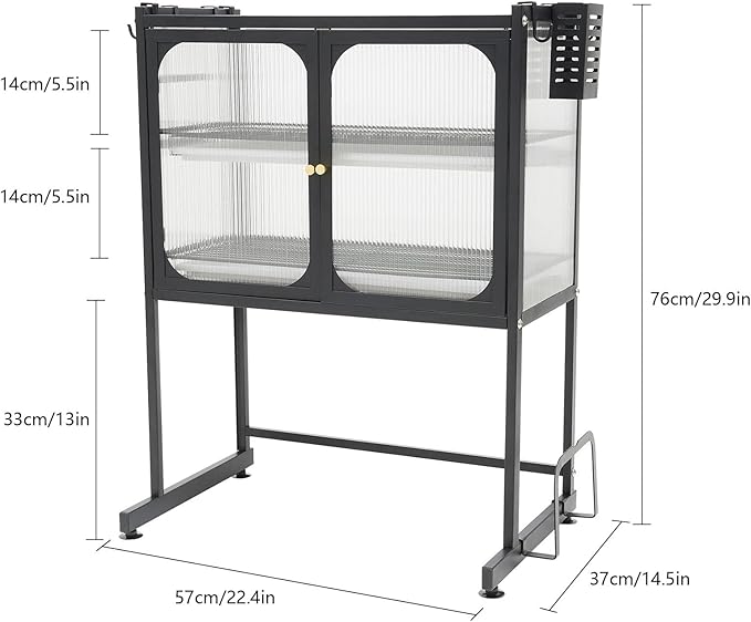 Kitchen Storage Rack, 3-Tier Metal Dish Rack, Over The Sink Dish Drainer Drying Rack, Table Standing Microwave Oven Shelf with Feet Adjustable Height, Home Storing Organizer Unit (Black)