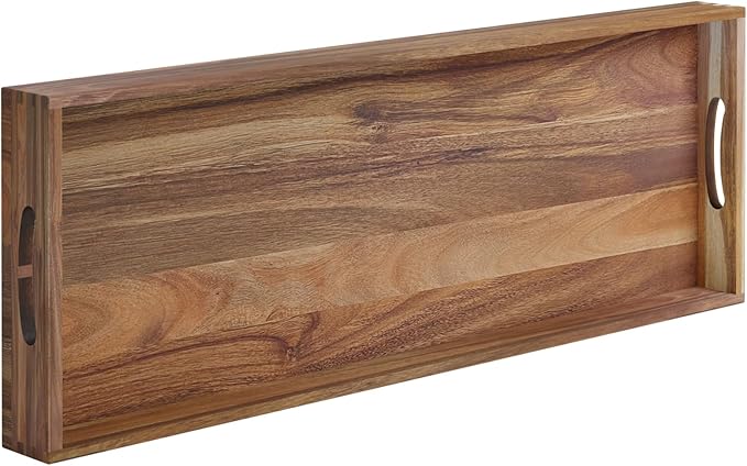 MAONAME Extra Large Acacia Wood Serving Board with Handles, 36 x 12 inches Wooden Ottoman Tray, Rectangular Charcuterie Platter for Meat, Cheese Board, Extra Long 3ft