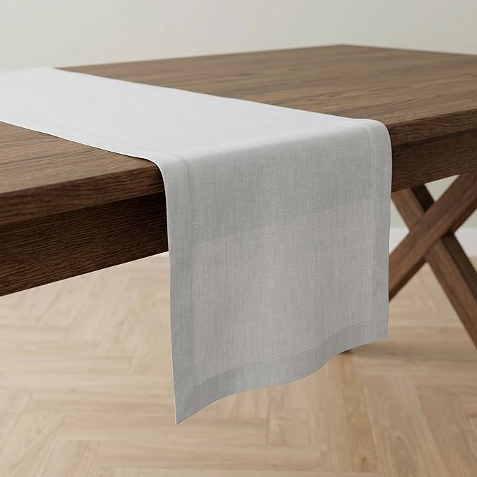 Solino Home Linen Table Runner 108 Inches Long - 100% Pure Linen Silver Cloud Dining Table Runner 14 x 108 Inch - Fete