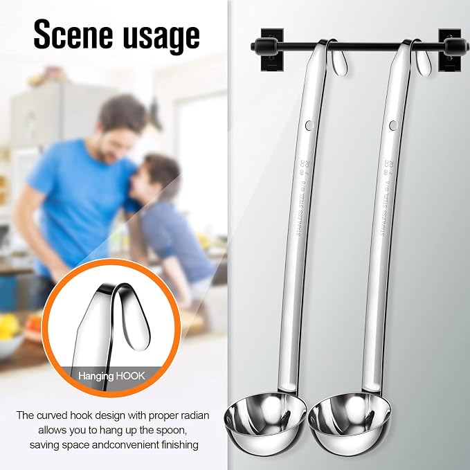 Cunhill 5 Pcs Soup Ladles Stainless Steel Serving Ladles with Long Handle for Serving, Cooking, Stirring, Portioning Kitchen Restaurant Accessories(2 oz)