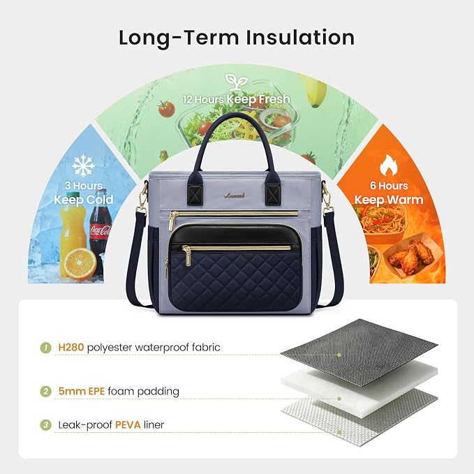 LOVEVOOK Insulated Lunch Bag Women,Wide Opening Adult Lunch Box Women with Cup Holder,Large Leakproof Cooler Bag for Work Picnic Beach Family College Mom,Lunch Teacher Tote Bag for Gift