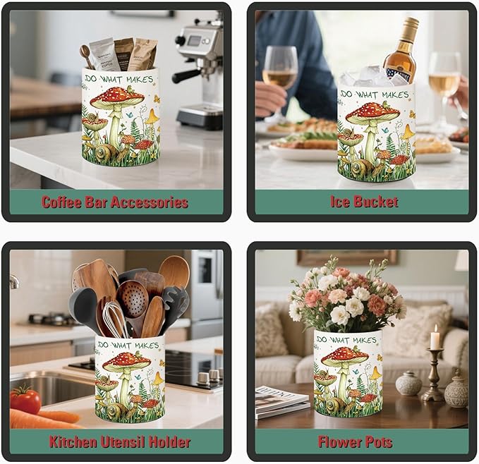 Mushroom Kitchen Decor, 6.5inch Ceramic Utensil Holder with Mushroom Design, Rustic-Style Indoor Kitchen Utensil Storage Rack, Ideal for Spoon Storage and Cooking Tools, Gift for Kitchen Organizers