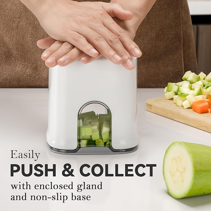 KEOUKE Multifunctional Vegetable Chopper White - 3 Interchangeable Blades Potato French Fry Cutter with Container & Storage Box Food Chopper Dicer for Cucumber, Tomato, Carrot, Onion