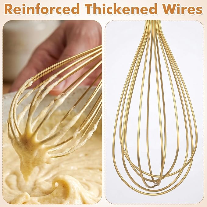 MAGICLULU Stainless Steel Whisk, 13 Inch Gold Wire Egg Beater, Thicken Wire Hand Mixer for Whisking Blending Baking Cooking, Kitchen Utensils Gadgets for Cream Batter Sauce
