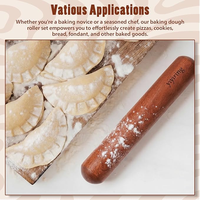 4 Pcs Sapele Wood French Rolling Pin Set Tapered and Mini Wooden Rolling Pins(15.7inch, 7.8inch)with Silicone Baking Mat and Beech Wood Base for Baking Fondant Pizza Pasta Pie Crust Pastries
