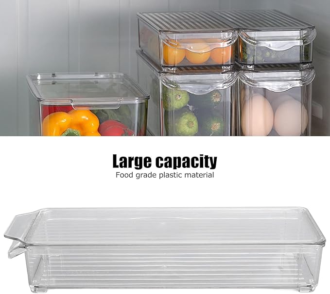 Clear Organizing Bin, Plastic Freezer Storage Containers with Lid Large Capacity Portable Bathroom Organizer Box for Pantry Kitchen Refrigerator (Narrow and short (with cover))