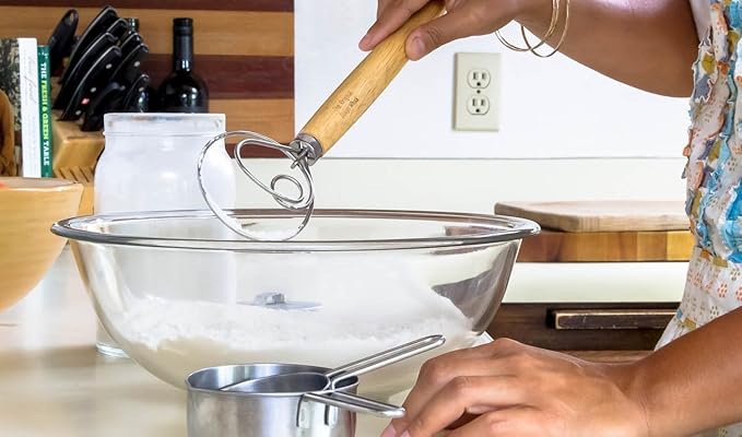 The Original Kitchen LARGE 13.5” Stainless Steel Dutch Style bread dough whisk for pastry pizza. alternatives to a blender, mixer or hook, Natural