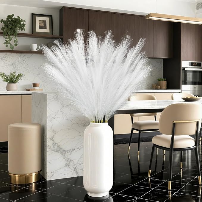 TORONTOKYO 8Pcs White Faux Pampas Grass Tall Decor, 35.4” Fluffy Artificial Pompous Grass Branches, Large Pampas Grass Reed Stems for Floor Vase Filler, Wedding, Baby Shower, Home Boho Decor