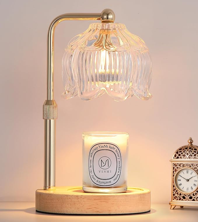 Gold Candle Warmer Lamp for Flower-Shaped Glass,Wax Melt Warmer for Jar Candles,Candle Warmer Lamp with Timer Dimmable, Birthday Mother's Day Valentines Gifts for Women Mom Sister Wife Bedroom