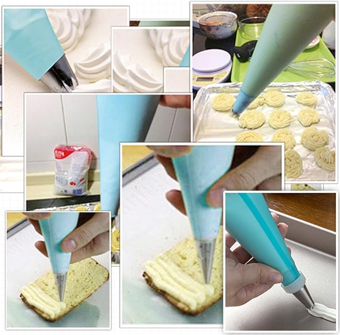 Silicone Pastry Bags, Weetiee 3 Sizes Reusable Icing Piping Bags Baking Cookie Cake Decorating Bags (12’’+14’’+16’’)- 6 Pack - Bonus 6 Icing Couplers Fit to Wilton Standard Size Tips