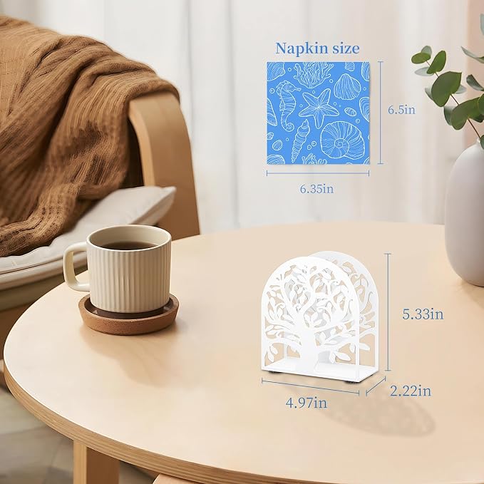 Metal Napkin Holder for Table – Decorative Tree of Life Napkin Holders for Kitchen & Dining Table, Fits Cocktail, Lunch & Guest Paper Napkins, White Countertop Napkin Holder for Home, Restaurant & Bar