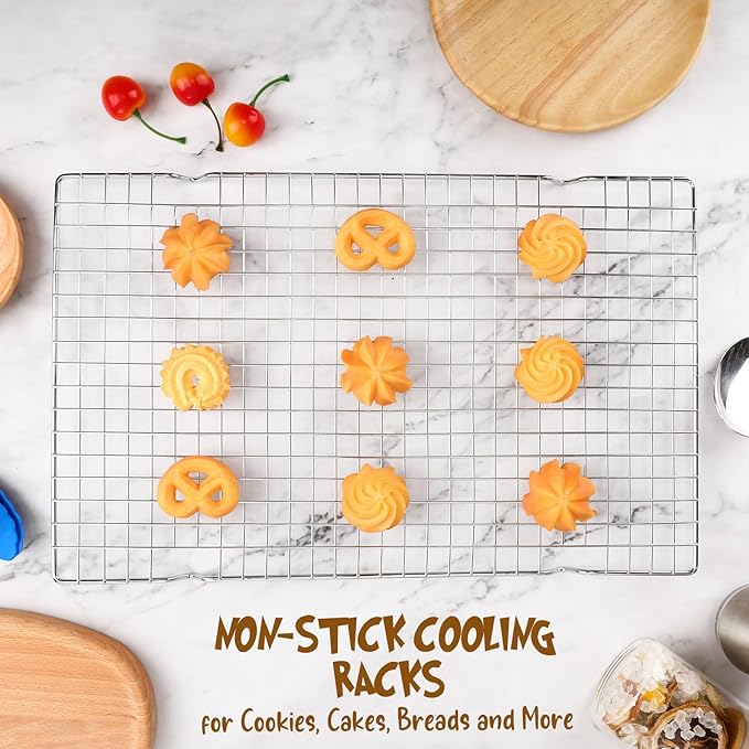 Harloon 12 Pack 16 x 9.8 Inches Nonstick Cooling Racks for Baking, Grid Wire Cookie Cooking Racks Oven Safe Carbon Steel Baking Rack Sheet Rack for Cookie Cake Grilling Drying Roasting (Silver)
