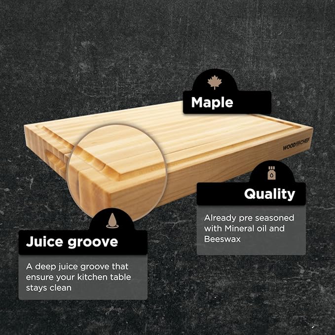 Extra Large XL Cutting Board from North American Maple - Heavy Reversible Butcher Block with Juice Groove for Cutting Meat and Juicy Veggies Easily - Maple Chopping Board - 24x18x1.5 inches