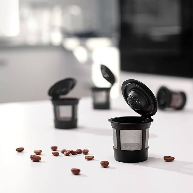 4 Black Reusable K Cups for Keurig Coffee Makers - Compatible with K-Express, K-Elite, K-Select, K-Classic, K-Mini, K-Compact