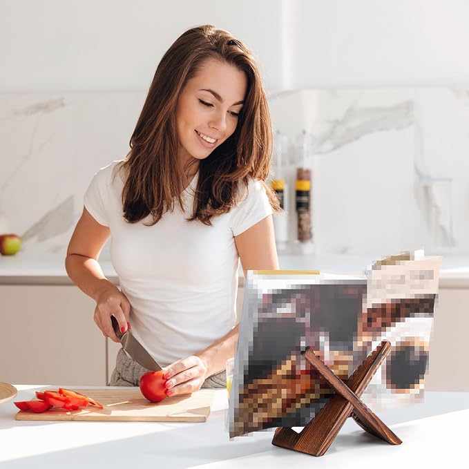 Wenqik 6 Pcs Cookbook Stand for Kitchen Recipe Book Holder Wooden Plate Picture Stand for Display Cook Book Holder for Kitchen Counter(Brown,6.5 Inch)