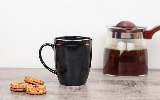Femora Handcrafted Ceramic Coffee Mugs Indian Golden Line Set of 2 (11 oz), Cappuccino Cups, Coffee Cups, British Coffee Cups, Porcelain Tea Set, Latte Cups, Espresso Mug.