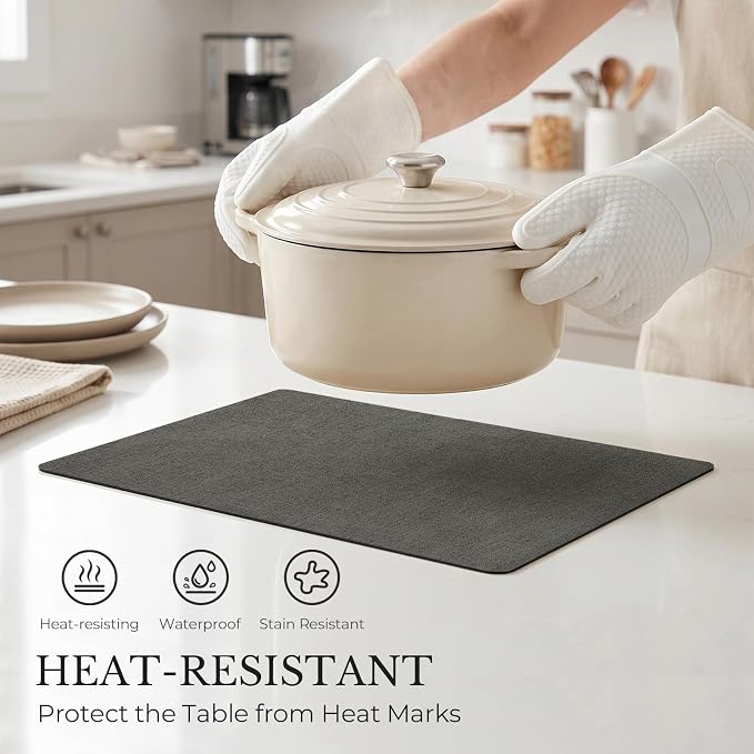 Romanstile Vinyl Placemats Set of 8, Reversible Faux Leather Heat Resistant Wipeable Table Mats, Waterproof Washable Non-Slip Table Placemats for Dining/Kitchen/Party/Outdoor (Dark Gray, 12" x 17")