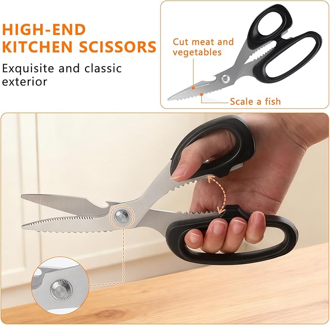 2-Piece Kitchen scissors all purpose heavy duty，Stainless Steel kitchen Shears, sharp utility scissors for cutting chicken, meat，fish, vegetables, and poultry，home kitchen utensils gadgets