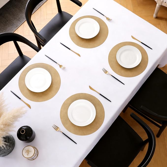 MOSAYT 13 Inch Round Vinyl Placemats Set of 6 - Faux Leather 100% Waterproof Oil-Proof Wipeable PU Place Mats, Heat Resistant Reversible Table Mats for Kitchen, Dining, Outdoor, Camel