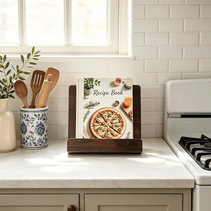 Dahey Cookbook Stand for Kitchen Counter Wooden Recipe Book Holder Adjustable Cookbook Holder Holds Books, Recipes, Phones & Tablets, Perfect for Cooking Lover Gift, Kitchen Decor