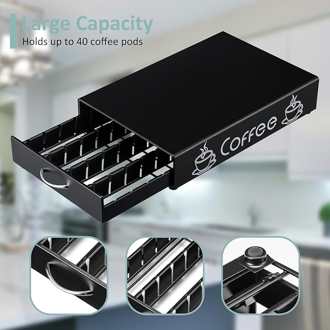 Nespresso Pod Holder Pod Drawer Cabinet Pod Storage Rack For Counter,10.6'' Wide by 16.5'' Deep by 3.5'' High (30 Pods)
