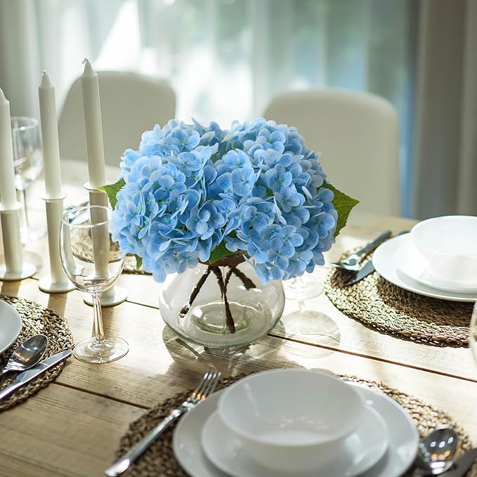 Leftover Hydrangea Artificial Flowers with Vase,Blue Real Touch Hydrangea Flowers with Butterfly,Faux Hydrangea Flowers for Floral Centerpieces for Tables,Home Decor,Wedding Decor,Coffee Table Decor