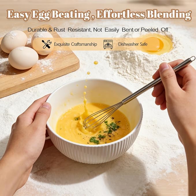 Whisks for Cooking, 3 Pack Mini Whisk for Whisking, 7"+9"+11" Tiny Stainless Steel Wire Whisk Set for Baking, Blending Eggs & Sauces, Heavy Duty Rust Proof