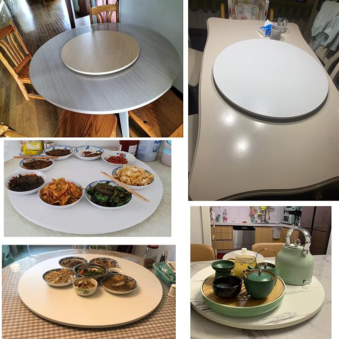 Large Round Turntable Lazy Susan Wooden Turntable Serving Plate - For Kitchen Dinner Table Tabletop Serving Tray, Ø20in 28in 35in 39in, 360° Rotating Turntable For Round Table (Color : White-B, Size