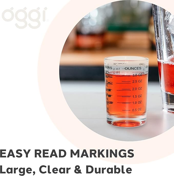 OGGI Measuring-Shot Glass with Measure Lines, 3oz / 90ml - Bartender Accessories, Jigger for Bartending, Shot Glass Measuring-Cup with Ounces & Milliliters (Pack of 3)