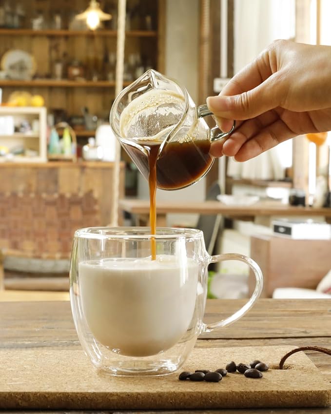 LIBWYS 2x75ml(2.5oz) Glass Measuring Cup, Espresso Cups V-Shaped Mouth with Handle, Heat-resistant Borosilicate Glass Liquid Measuring Cup