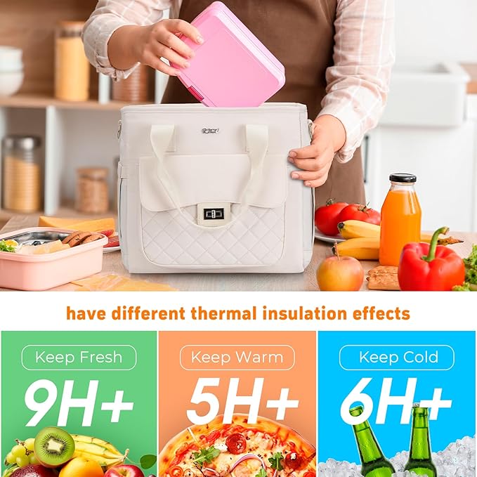 Women Lunch Box for Work,Large Insulated Lunch Bag Leakproof Cooler for Adults,Loncheras para Mujer (Beige)