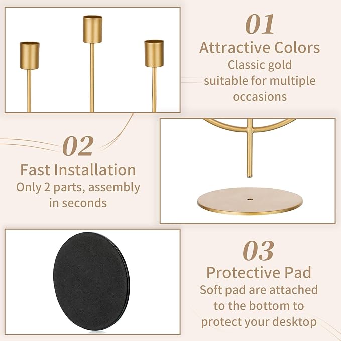 Sziqiqi Gold Candlestick Candle Holders - Candlesticks Candelabra Centerpiece for Tables 3-stem Taper Candle Holder Metal Candleholders for Christmas Wedding Fireplace Mantle Decorations