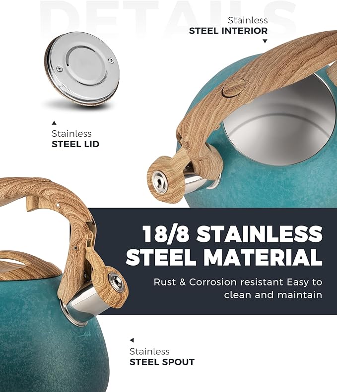POLIVIAR Tea Kettle, 2.7 Quart Stovetop Tea Kettle, Audible Whistling Teapot with Crackle Finish, Food Grade Stainless Steel for Anti-Rust, Anti Hot Handle, Suitable for All Heat Sources (JX2023-LYD)
