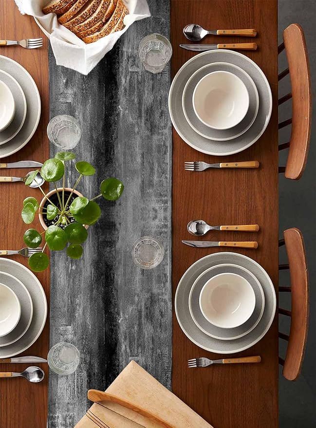 Vintage Black Table Runner - 90 Inch Long, Oil Modern Paintings Abstract Kitchen Dining Table Runner Dresser Scarves, Geometric Artwork Grey Black Tablerunner for Coffee Table Wedding Party, 13x90 in