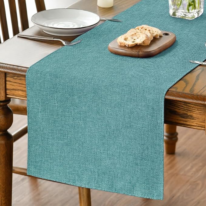 Artoid Mode Turquoise Aqua Table Runner, Seasonal Summer Washable Kitchen Dining Table Decoration for Home Party Decor 13x60 Inch