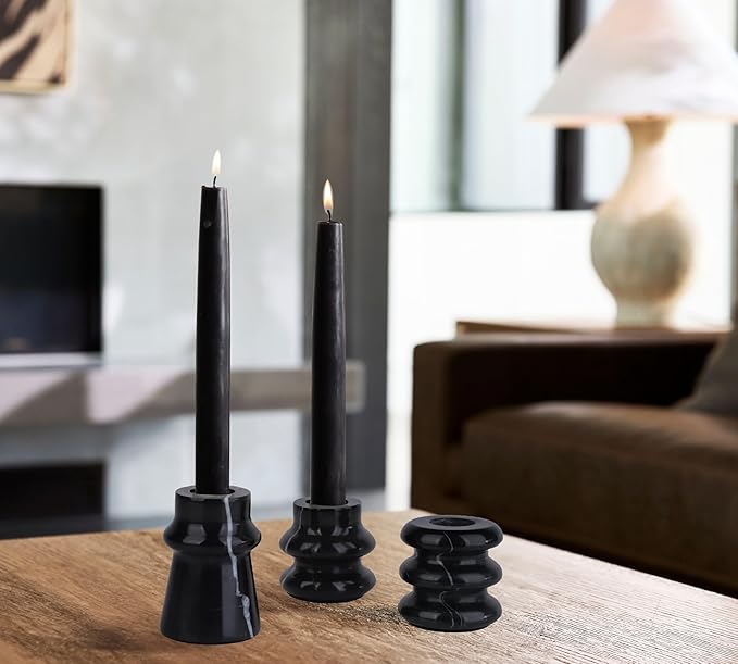 Vixdonos Marble Candle Holder Set of 3 Taper Candle Candlestick Mantle Candle Stand for Home Decor,Wedding,Party and Table Centerpieces(Black)
