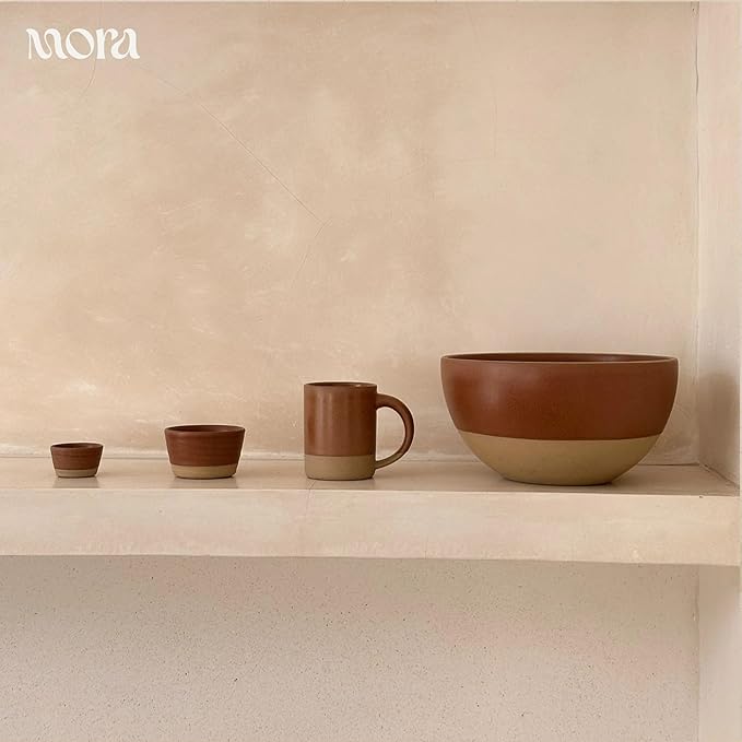 MORA Medium Mugs Set of 4, 16oz Ceramic Pottery Latte Mugs/Coffee Cups - Microwave and Dishwasher Safe - Terracotta