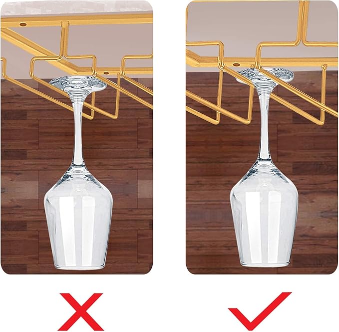 MOCOUM Under Cabinet Stemware Rack, Glass Hanger Rack - Wire Wine Glass Holder Storage Hanger for Cabinet, Kitchen, Bar