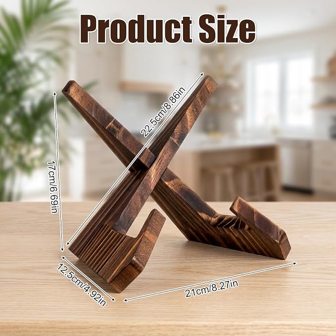 JJUNW Cookbook Stand, Recipe Book Holder for Kitchen Counter, Wooden Cookbook Holder, Rustic Cook Book Holder Stand - Rustic Brown