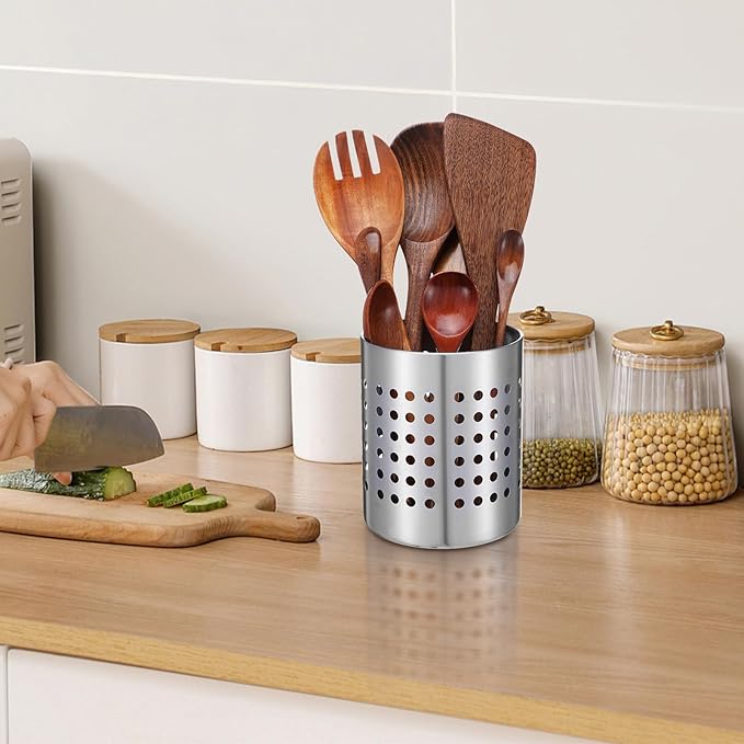 Metal Utensil Holder Set, Small SUS401 Steel Utensil Holder Flatware Silverware Spatulas Utensils Drying Rack for Kitchen Countertop, Kitchen Home Office Organizers ,Silver (3 Pack)