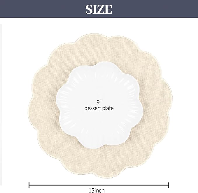 AHHFSMEI Round Faux Linen Placemats Set of 8 Heat Resistant Non-Slip Stain Proof Table Mats for Kitchen Dining Elegant Decor Place Mats (Beige,8)