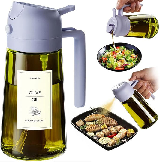 TrendPlain - Original 16oz/470ml Olive Oil Dispenser Bottle for Kitchen Gadgets and Air Fryer Accessories - Olive Oil Sprayer for Cooking w/Stickers - Lilac