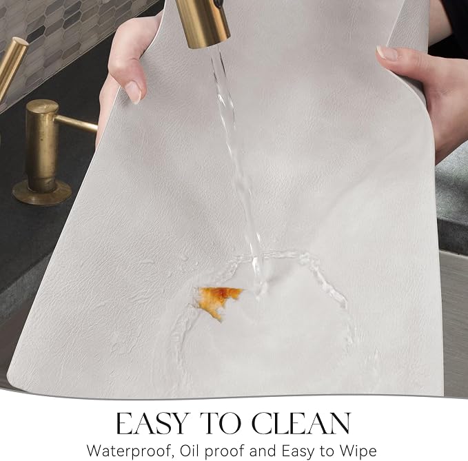 MOSAYT Vinyl Placemats Set of 8-12 X 17 Inch - Faux Leather 100% Waterproof Oil-Proof Wipeable PU Place Mats, Heat Resistant Reversible Table Mats for Kitchen, Dining, Outdoor, Light Grey