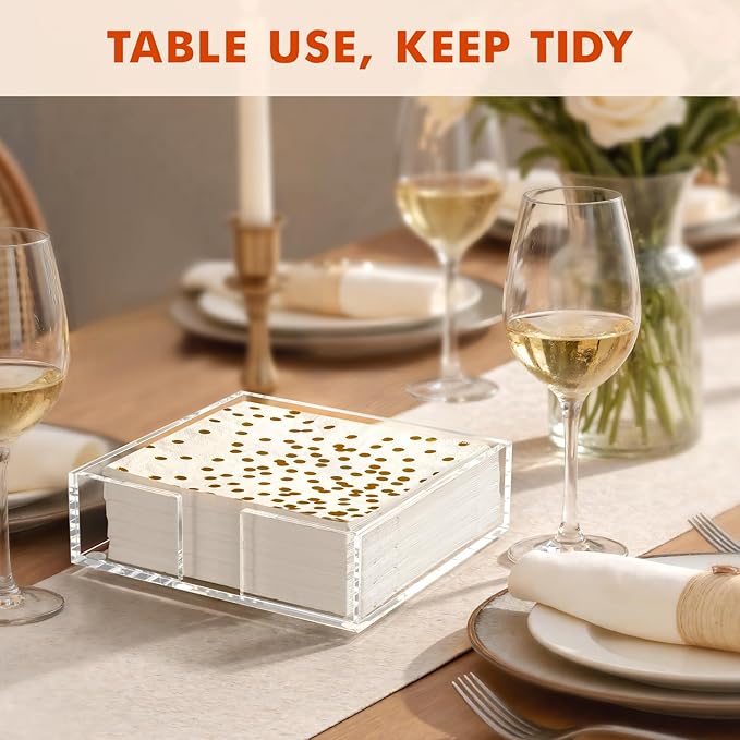 Kordory Acrylic Napkin Holder for Table, Clear Plastic Flat Napkin Holder, Modern Square Paper Napkin Holders for Kitchen, Dinner Table Guest Napkins Holder for Home, Hotel, Restaurant, Bar