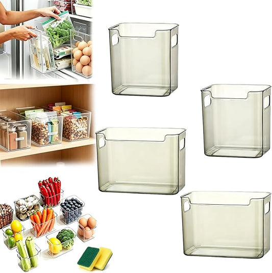 Thickened Crystal Clear Freezer Storage Bins, Multipurpose Freezers Handles Storages Bins, Stackable Deep Crystal Freezer Storage Cold Easy To Clean For Every Room(2s Green+2L Green)