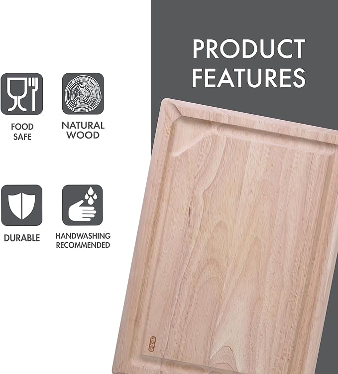 Dexas Rubberwood Pour Spout Cutting Board – 18" x 13" x 1" | Juice Groove, Easy-Pour Corner, Heavy-Duty Wood Board for Carving & Chopping