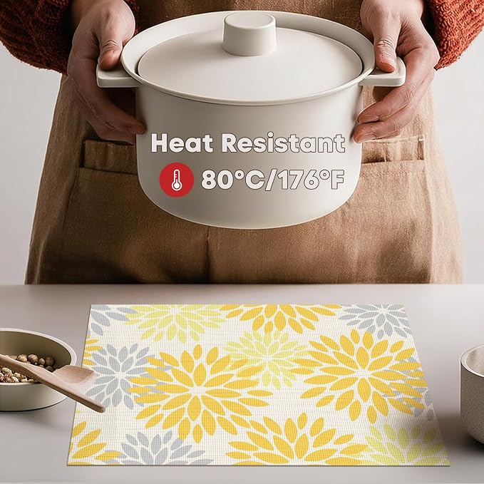 Artoid Mode Floral Plastic Placemats Set of 4, Washable Heat Resistant Non-Slip Plastic PVC Place Mats for Farmhouse Holiday Party Dining Decor
