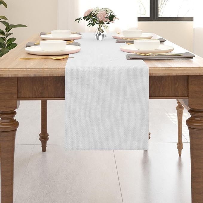 Dinning Table Runner Cloth 12 x 120 Inches Farmhouse Kitchen Coffee Burlap Table Runner Cloth for Holiday Party, Pure White